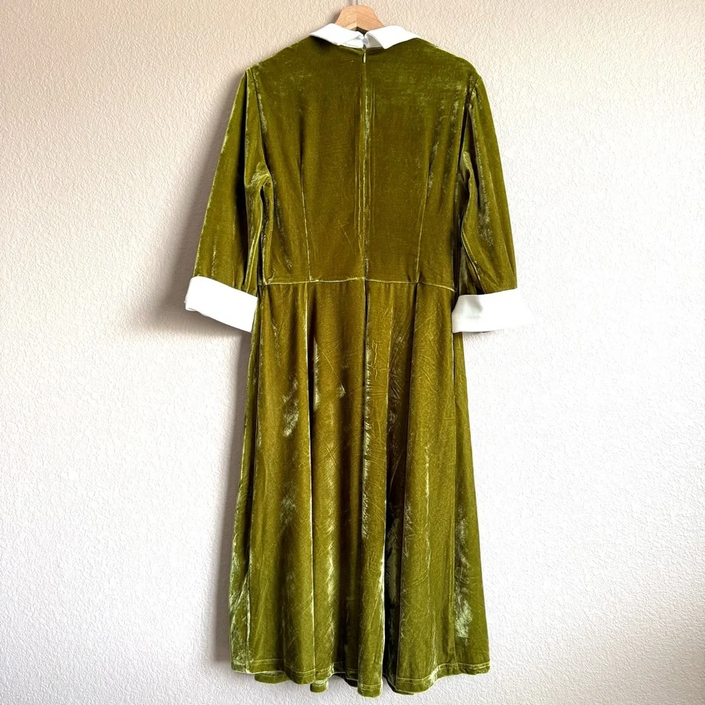 Tailor & Twirl NWT Velvet Dress Green Mod Retro 60s Revival Quirky Sz XL - Picture 4 of 12